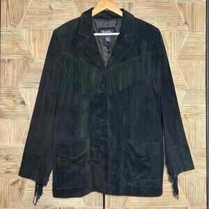Vintage Denim & Co Black Leather Suede Fringe Jacket Western Boho Size 1X